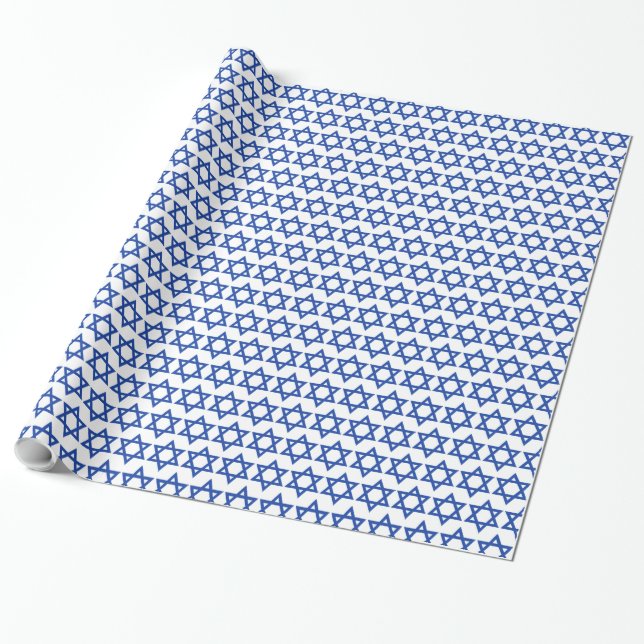Papier Cadeau Blanc bleu d'étoile de David (Déroulé)