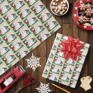 Papier Cadeau Blanc Chat Noël Ornements drôle