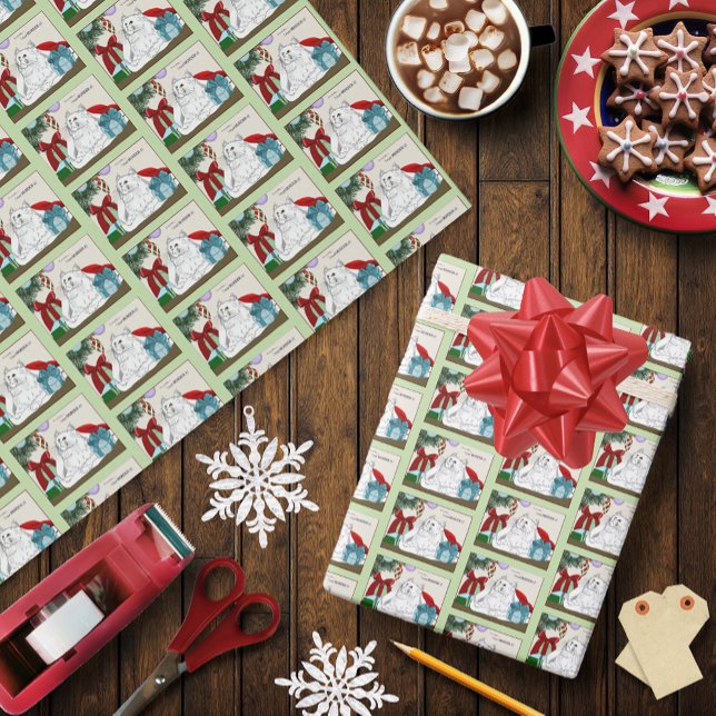 Papier Cadeau Blanc Chat Noël Ornements drôle (Créateur téléchargé)