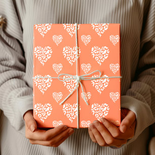 Papier Cadeau Blanc Chic Léopard Guépard Cœur   Rose Saumon