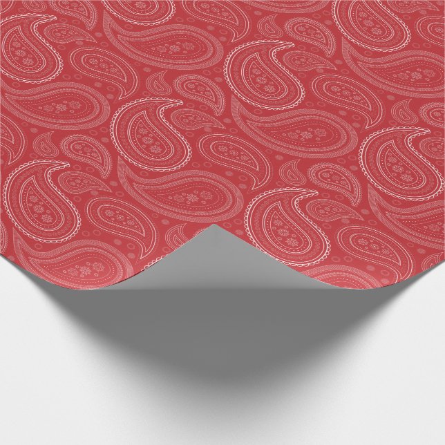Papier Cadeau Blanc de Paisley sur le papier d'emballage rouge (Coin)