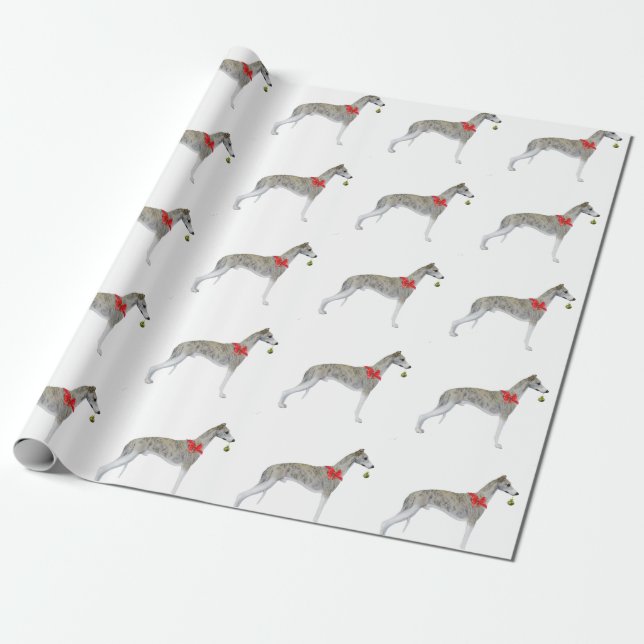 Papier Cadeau Blanc de papier d'emballage de Noël de whippet (Déroulé)