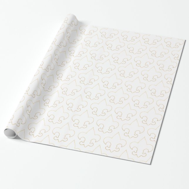 Papier Cadeau Blanc élégant et papier d'emballage de Gold Fleur (Déroulé)