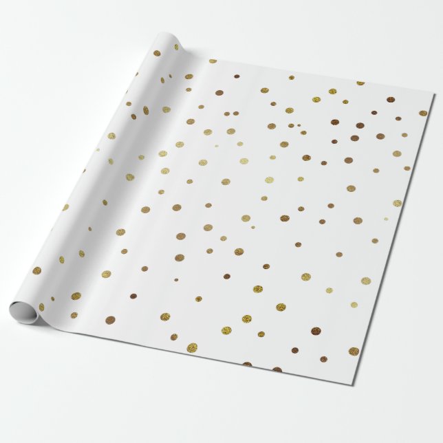 Papier Cadeau Blanc et confettis de fête mignons d'or de Faux (Déroulé)