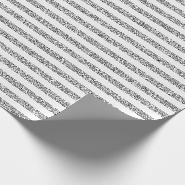 Papier Cadeau Blanc et motif de parties scintillantes d'argent (Coin)