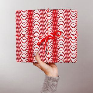 Papier Cadeau Blanc et rouge Moiré rayures Trippy Abstrait moder