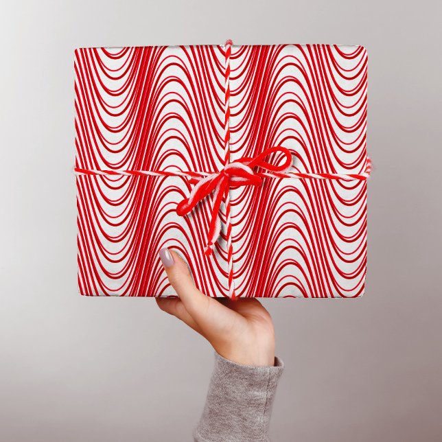 Papier Cadeau Blanc et rouge Moiré rayures Trippy Abstrait moder (Créateur téléchargé)