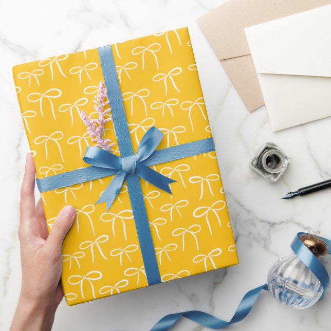Papier Cadeau Blanc et Sunny Yellow Simple Bows Motif (Cadeaux)