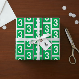 Papier Cadeau Blanc Et Vert Numéro Trois