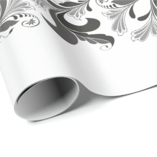 Papier Cadeau Blanc floral de noir de motif de victorian élégant
