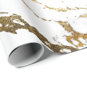 Papier Cadeau Blanc Golden Stroke Marble brillant VIP Abstrait