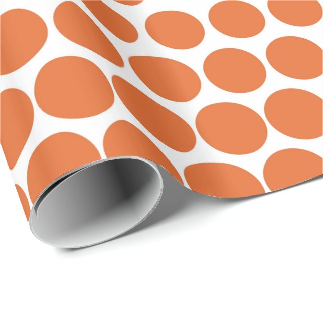 Papier Cadeau Blanc moderne orange de point de polka de carotte (Coin rond)