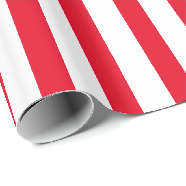 Papier Cadeau Blanc moderne sur les rayures rouges Motif (Coin rond)