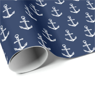 Papier Cadeau Blanc nautique de marine de motif d'Ancre
