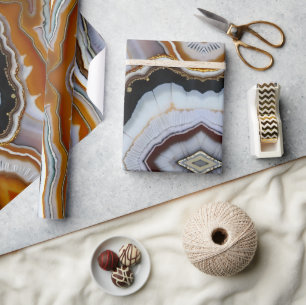 Papier Cadeau Blanc Noir Gris Orange Terracotta Agate Géode