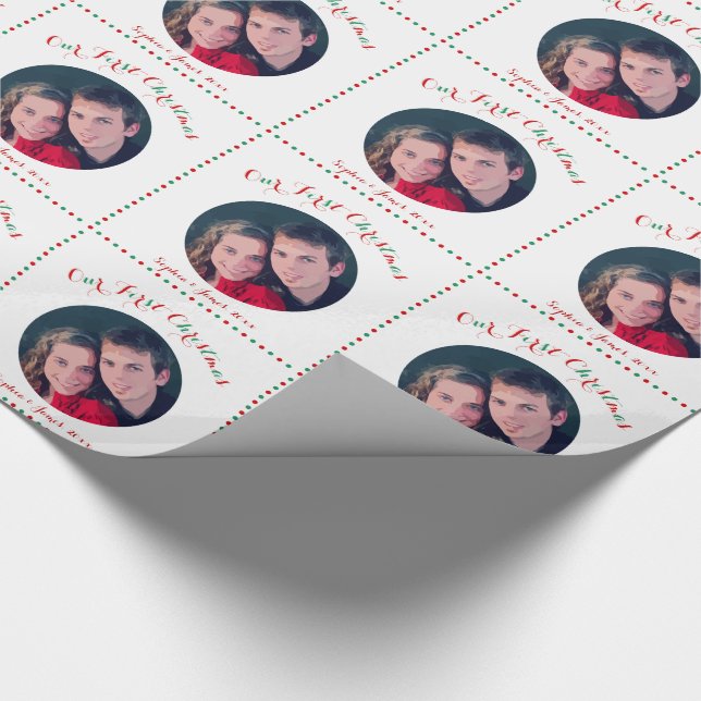 Papier Cadeau Blanc personnalisé Notre premier papier d'envelopp (Coin)