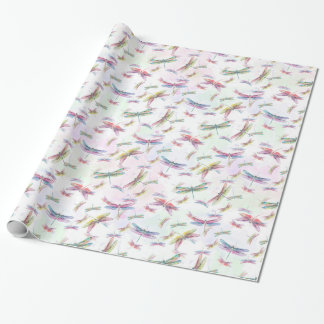 Papier Cadeau Blanc rose de jaune de lavande de libellules