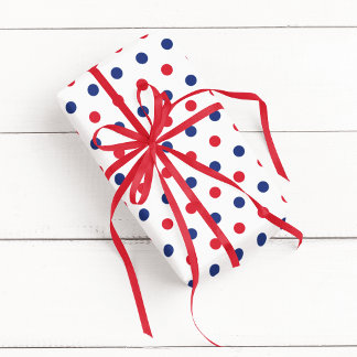 Papier Cadeau Blanc Rouge et Bleu À pois