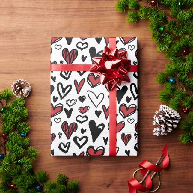 papier cadeau blanc rouge noir (Cadeau de vacances)