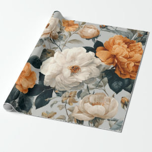 Papier Cadeau Blanc Rustique Orange Botanique Vintage Boho Flora