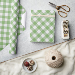 Papier Cadeau Blanc Shabby Chic Pomme Clair Vert Gingham