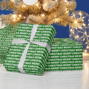 Papier Cadeau Blanc sur Vert foncé Typographie de Noël