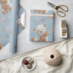 Papier Cadeau Blanc Teddy Bear Wild Un anniversaire papier envel