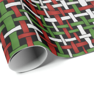 Papier Cadeau Blanc vert rouge saisonnier tissé graphique de