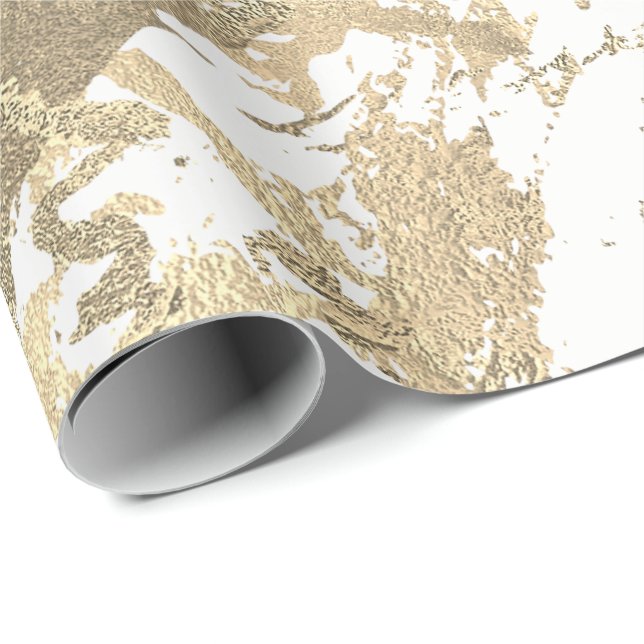 Papier Cadeau Blancs Foxier Or Marbre brillant Métallurique (Coin rond)