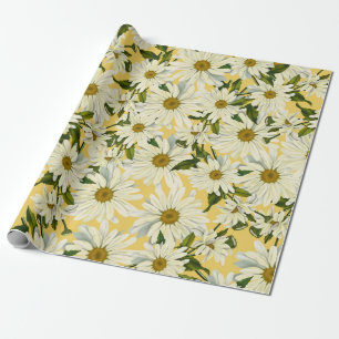 Papier Cadeau Blancs marguerites Fleur Fleur Jaune Bright Party