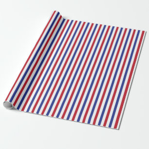 Papier Cadeau Blancs rouges et Bleu Motif de bande patriotique