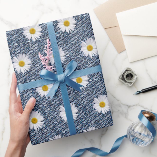 Papier Cadeau Blancs sur Denim (Cadeaux)
