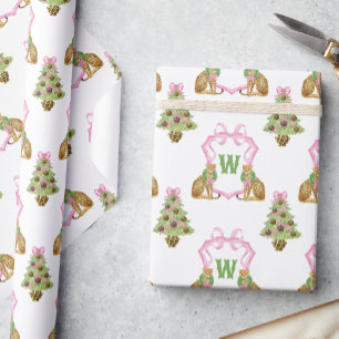 Papier Cadeau Blason de monogramme de Noël au léopard Prépa aqua