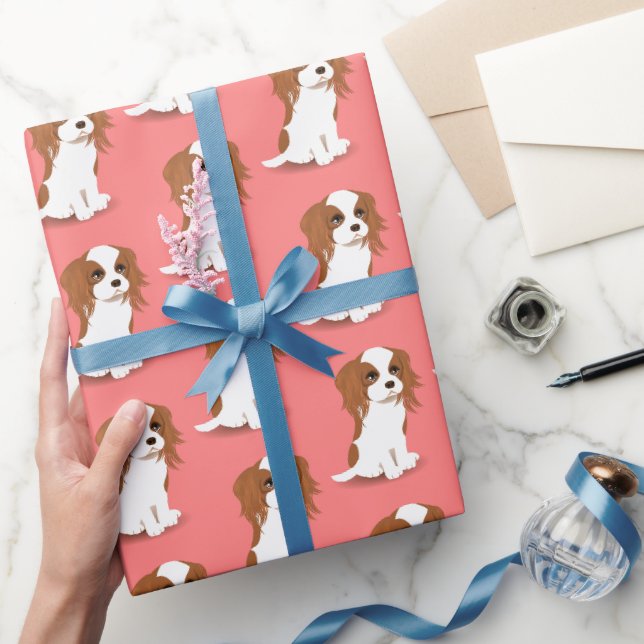 Papier Cadeau Blenheim Cavalier King Charles Spaniel rose (Cadeaux)