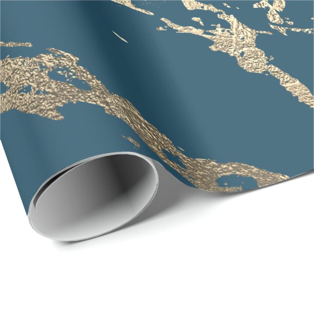 Papier Cadeau Bleu Aquatique Turquoise or marbre Rose Parties sc (Coin rond)