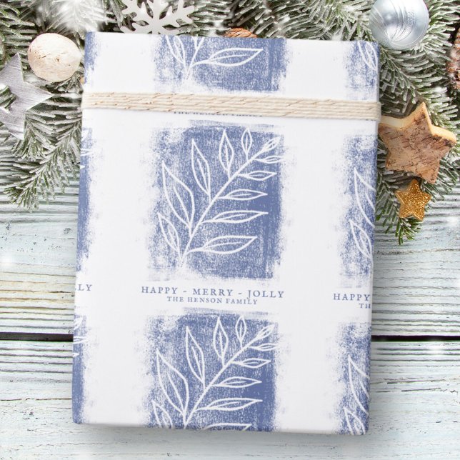 Papier Cadeau Bleu Artistique Blanc Twig Famille Noël (Créateur téléchargé)