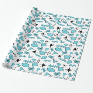 Papier Cadeau Bleu atomique et noir sur blanc à moyenne échelle