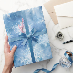 Papier Cadeau Bleu avec des flocons de neige Style aquarelle