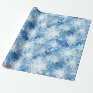 Papier Cadeau Bleu avec des flocons de neige Style aquarelle