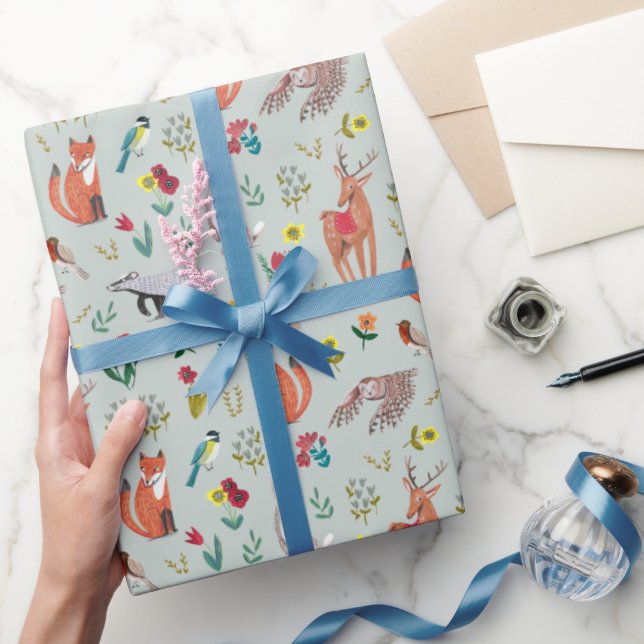 Papier Cadeau Bleu Baby shower des animaux de bois mignons (Cadeaux)