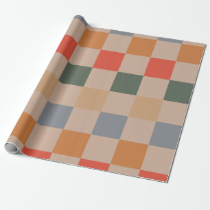 Papier Cadeau Bleu Beige Orange Brown À damiers En vichy Motif