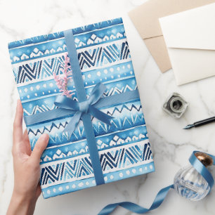 Papier Cadeau Bleu blanc bandes tribales