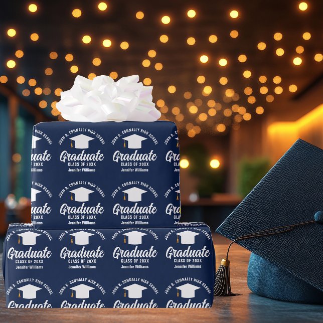 Papier Cadeau Bleu Blanc de la Marine Diplômé sur mesure (Créateur téléchargé)