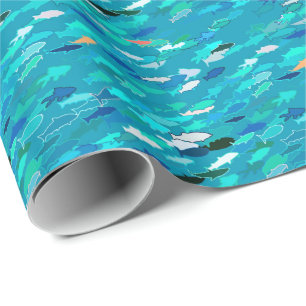 Papier Cadeau Bleu, blanc, école de turquoise des poissons