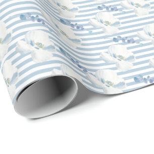 Papier Cadeau Bleu blanc Fleur Eucalyptus raypes