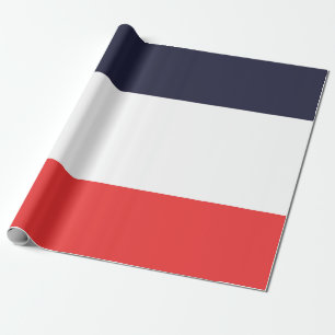 Papier Cadeau Bleu Blanc & Rayures Rouges Fête Rayée