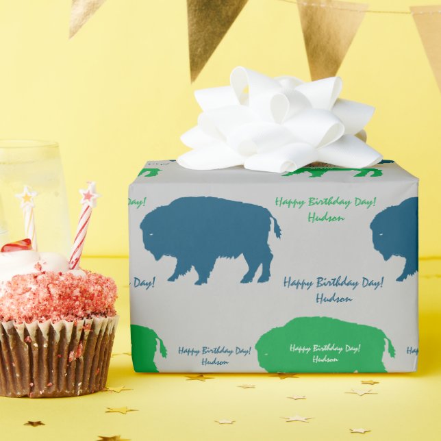 Papier Cadeau Bleu Bleu Bleu Vert Rustique Buffle Couleurs Perso (Fête d'anniversaire)