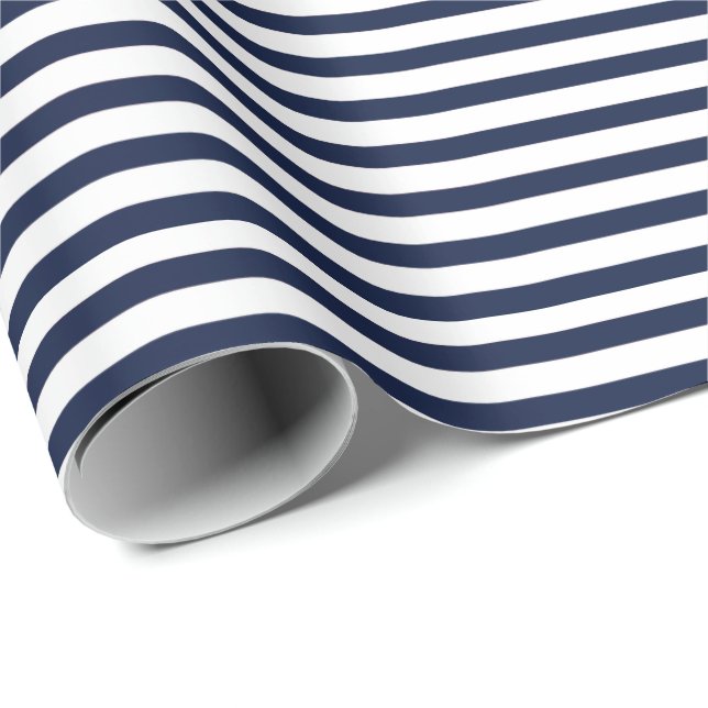 Papier Cadeau Bleu bleu marine Blancs et Ancre blanche (Coin rond)