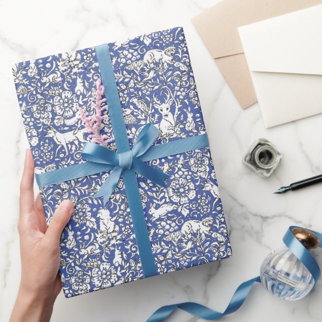 Papier Cadeau Bleu Bois Motif animal renard renard renard hibou  (Cadeaux)