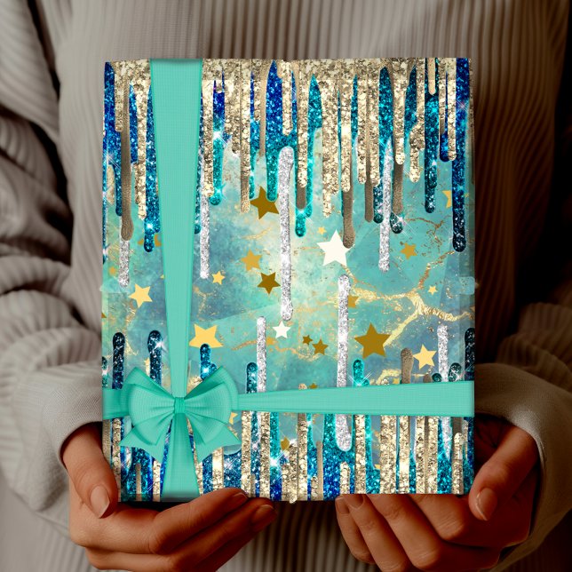 Papier Cadeau Bleu chic, turquoise et or (Créateur téléchargé)